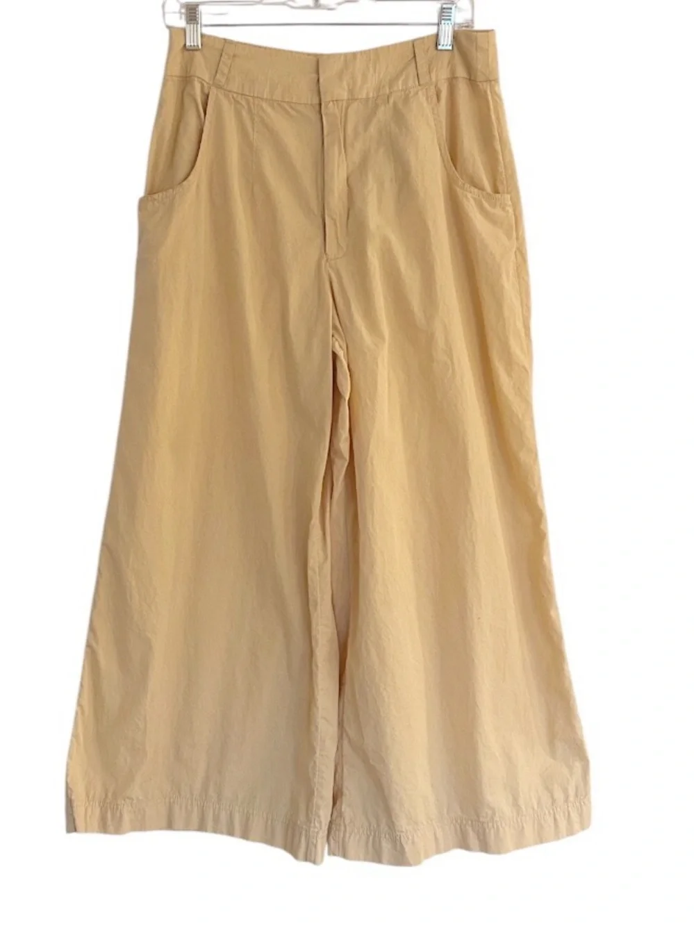 Free People Menorca Crop Wide Leg Cotton Pants Size 12 Pale Yellow